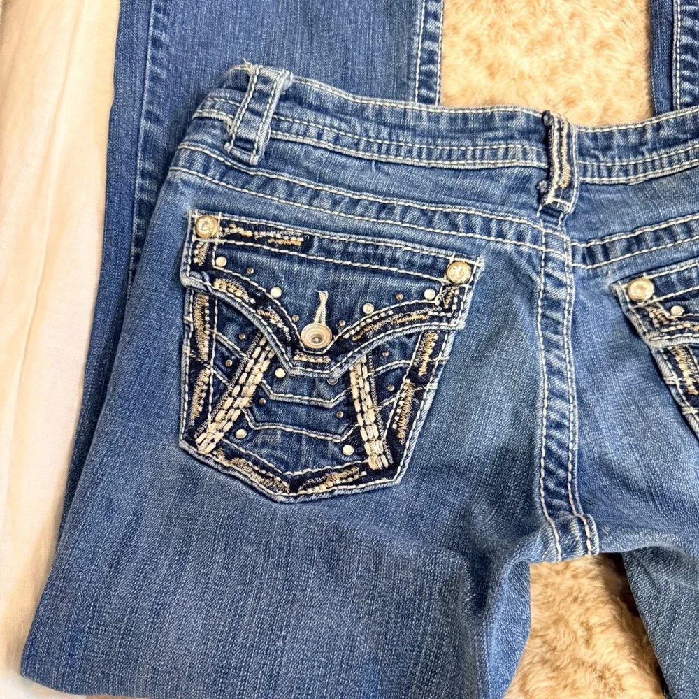 ANA Womens Bootcut Jeans Size 28/6 MediumWash Embellished Rhinestone Pockets Y2K